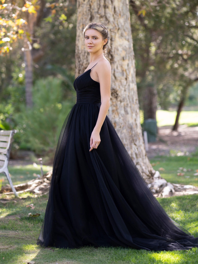 V-neck Tulle Sweep Train Prom Dress