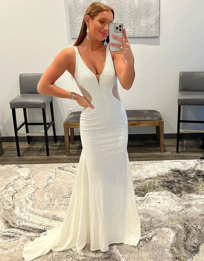 Tonya  White Mermaid Beaded Prom Dress