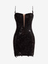 Black Sheath Spaghetti Straps Sequined Lace Homecoming Dress