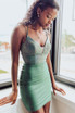 Bodycon Lace-Up Deep V Neck Beaded Satin Homecoming Dress