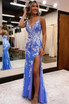 Ainhoa | Glitter Blue Mermaid Lace Long Prom Dress with Slit
