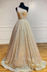 Sparkly One Shoulder A Line Sequins Prom Dress