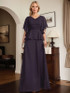 A-line V-Neck Floor-Length Chiffon Mother of the Bride Dress With Pleated Beading