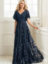 A-line V-Neck Floor-Length Lace Sequin Chiffon Mother of the Bride Dress With Pleated