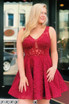 A-line Red Lace Homecoming Dress with Sheer Back