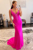 Elle |Mermaid V-Neck Beaded Satin Prom Dress with Cross Back