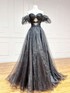 A-Line Black Organza Long Prom Dress