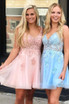 A Line V Neck Tulle Homecoming Dress with Appliques