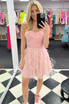 Sweetheart Pink Grid Short homecoming Dress with Feathers