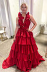 Halter Red Ruffle Tiered A-Line Prom Dress