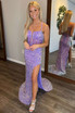 Plunging Neck Straps Lavender Sequin Prom Dress
