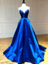 Satin A Line V Neck Long Prom Dress