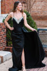 Rhinestone V-Neck Long Formal Dress with Attached Train