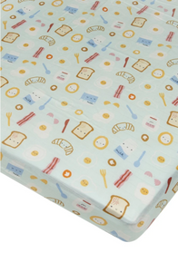 Loulou LOLLIPOP Fitted Muslin Cot Sheet - Breakfast Blue Loulou LOLLIPOP Fitted Muslin Cot Sheet - Breakfast Blue