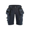 BLAKLADER 7992 Craftsman Slim Fit Short Navy Blue / Black (Women) in Stretch CORDURA Denim with Holster Pockets (Stretch panels; CORDURA® reinforced tool pockets) – product display image; Holster Pockets true, Kneepad Pockets false