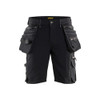 BLAKLADER 1988 Craftsman Slim Fit Short Black (Men) in Water-Repellent 4-Way Stretch Polyamide Dobby with Holster Pockets (Durable 4-way stretch; Body-hugging fit; Extra wide tool pockets; Reflective details) – product display image; Holster Pockets…