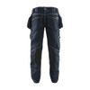 BLAKLADER 1990 Craftsman Regular Fit Trouser Navy Blue / Black (Men) in Stretch CORDURA Denim with Holster Pockets and Kneepad Pockets – front view; Holster Pockets true, Features CORDURA® reinforced tool pockets; CORDURA® stretch reinforced knee pa…