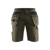 BLAKLADER 1494 Service Relaxed Fit Short Dark Olive Green / Black (Men) in PolyCotton Ripstop with Holster Pockets (CORDURA® reinforced tool pockets; Raised waist at the back; Loose fit) – product display image; Holster Pockets true, Kneepad Pockets…