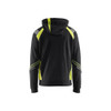 BLAKLADER 3433 High Vis Hoodie Black / Hi-Vis Yellow (Men) in Cotton French Terry 320 gsm – front view; Application Craftsman, Holster Pockets false, Features Hi-vis panels; Reflective details