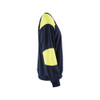 BLAKLADER 3458 Flame Resistant Fleece Sweater Navy Blue / Hi-Vis Yellow (Men) in Inherent Flame-Resistant Fleece – side view; Holster Pockets false, Features Inherent flame resistant; Antistatic quality; Soft, brushed inner; Hi-vis panels