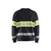BLAKLADER 3459 Flame Resistant Fleece Sweater Navy Blue / Hi-Vis Yellow (Men) in Inherent Flame-Resistant Fleece – front view; Holster Pockets false, Features Inherent flame resistant; Antistatic quality; Soft, brushed inner