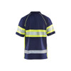 BLAKLADER 3338 High Vis Polo Shirt Navy Blue / Hi-Vis Yellow (Men) in UV-Protective Wicking Polyester Pique – front view; Application Short Sleeve, Holster Pockets false, Features Moisture wicking; Hi-vis panels; UV protected; Wide reflectors