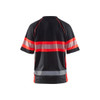 BLAKLADER 3338 High Vis Polo Shirt Black / Hi-Vis Red (Men) in UV-Protective Wicking Polyester Pique – front view; Application Short Sleeve, Holster Pockets false, Features Moisture wicking; Hi-vis panels; UV protected; Wide reflectors