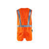 BLAKLADER 3027 High Vis Waistcoat Orange (Men) in Hi-Vis PolyCotton Satin with Holster Pockets (Pre-bent sleeves; Wide reflectives) – front view; Application Craftsman, Holster Pockets true, Kneepad Pockets false