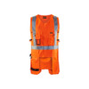 BLAKLADER 3027 High Vis Waistcoat Orange (Men) in Hi-Vis PolyCotton Satin with Holster Pockets (Pre-bent sleeves; Wide reflectives) – product display image; Application Craftsman, Holster Pockets true, Kneepad Pockets false