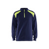 BLAKLADER 3353 High Vis Sweater Navy Blue / Hi-Vis Yellow (Men) in Cotton French Terry – product display image; Application Craftsman, Holster Pockets false, Features 100% cotton; Hi-vis panels