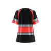 BLAKLADER 3410 High Vis T-Shirt Black / Hi-Vis Red (Women) in Cotton Single Jersey 180 gsm – front view; Application Short Sleeve, Holster Pockets false, Features Moisture wicking; Hi-vis panels; Wide reflectors