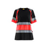 BLAKLADER 3410 High Vis T-Shirt Black / Hi-Vis Red (Women) in Midweight Cotton Single Jersey – product display image; Application Short Sleeve, Holster Pockets false, Features Moisture wicking; Hi-vis panels; Wide reflectors