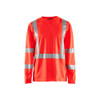 BLAKLADER 3383 High Vis T-Shirt Hi-Vis Red (Men) in UV-Protective Polyester Birdseye Knit – product display image; Application UV Protection, Holster Pockets false, Features Functional knitted; Moisture wicking; UV protected; Wide reflectors