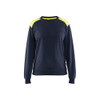 BLAKLADER 3408 High Vis Sweater Dark Navy Blue / Hi-Vis Yellow (Women) in Cotton French Terry 320 gsm – product display image; Application Craftsman, Holster Pockets false, Features 100% cotton