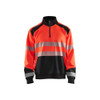 BLAKLADER 3556 High Vis Sweater Hi-Vis Red / Black (Men) in Polyester Jersey – product display image; Application Craftsman, Holster Pockets false, Features Soft, brushed inner; Kangaroo pocket; Wide reflectors