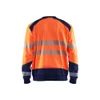 BLAKLADER 3541 High Vis Sweater Orange / Navy blue (Men) in Polyester Jersey – front view; Application Craftsman, Holster Pockets false, Features Soft, brushed inner; Kangaroo pocket; Wide reflectors