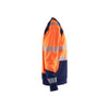 BLAKLADER 3541 High Vis Sweater Orange / Navy blue (Men) in Polyester Jersey – side view; Application Craftsman, Holster Pockets false, Features Soft, brushed inner; Kangaroo pocket; Wide reflectors