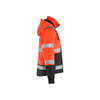 BLAKLADER 4987 High Vis Jacket Hi-Vis Red / Black (Men) in Waterproof Stretch Laminated Polyester Twill – side view; Application Shell, Holster Pockets false, Features Breathable; Detachable hood; Helmet & earmuff-compatible hood; Taped seams, Stret…