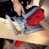 Unique pivoting saw blade guide allows for right-angled cuts up to 90 mm deep without the second saw blade touching the material, ideal for making joins.