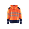 BLAKLADER 3546 High Vis Hoodie Orange / Navy blue (Men) in Polyester Jersey – front view; Application Craftsman, Holster Pockets false, Features Soft, brushed inner; Kangaroo pocket; Wide reflectors