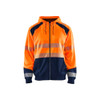 BLAKLADER 3546 High Vis Hoodie Orange / Navy blue (Men) in Polyester Jersey – product display image; Application Craftsman, Holster Pockets false, Features Soft, brushed inner; Kangaroo pocket; Wide reflectors