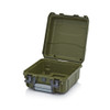 AUER CP Protective Case Olive Green 40mm x 22.3mm – alternate side view; Plastic, Application Tool & Parts Storage