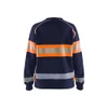 BLAKLADER 3409 High Vis Sweater Navy blue / Orange (Women) in Cotton French Terry 320 gsm – front view; Application Craftsman, Holster Pockets false, Features Hi-vis panels; Wide reflectors
