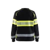 BLAKLADER 3409 High Vis Sweater Black / Hi-Vis Yellow (Women) in Cotton French Terry 320 gsm – front view; Application Craftsman, Holster Pockets false, Features Hi-vis panels; Wide reflectors