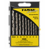 FAMAG 1591 Brad Point Drill Bit Set 3-10mm – product display image; High Speed Steel, HSS, Application Precision Wood Drilling, Cutting Teeth Centre Point