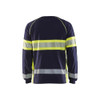 BLAKLADER 3510 High Vis T-Shirt Navy Blue / Hi-Vis Yellow (Men) in Midweight Cotton Single Jersey – front view; Application Long Sleeve, Holster Pockets false, Features Hi-vis panels; Wide reflectors