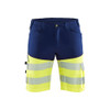 BLAKLADER 1541 High Vis Short Navy Blue / Hi-Vis Yellow (Men) in Water-Repellent PolyCotton Twill (Stretch panels; Water repellent; Wide reflectives) – product display image; Application Craftsman, Holster Pockets false, Stretch true