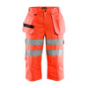 BLAKLADER 1539 High Vis Regular Fit Short Hi-Vis Red (Men) in Water-Repellent PolyCotton Twill with Holster Pockets and Kneepad Pockets (Water repellent; Pre-bent legs; Wide reflectives; Tool pockets) – product display image; Application Craftsman,…
