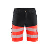 BLAKLADER 1541 High Vis Short Black / Hi-Vis Red (Men) in Water-Repellent PolyCotton Twill (Stretch panels; Water repellent; Wide reflectives) – product display image; Application Craftsman, Holster Pockets false, Stretch true
