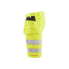BLAKLADER 1586 High Vis Regular Fit Short Hi-Vis Yellow (Men) in Water-Repellent PolyCotton Twill with Holster Pockets (Stretch panels; CORDURA® reinforced tool pockets; Water repellent; Wide reflectives) – alternate side view; Application Craftsman…